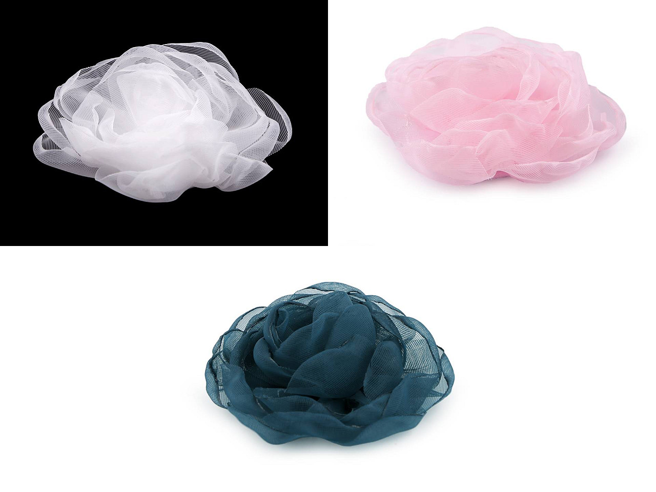 Floare de trandafir din organza ø8 cm - Verde mentol (1 Bucată)