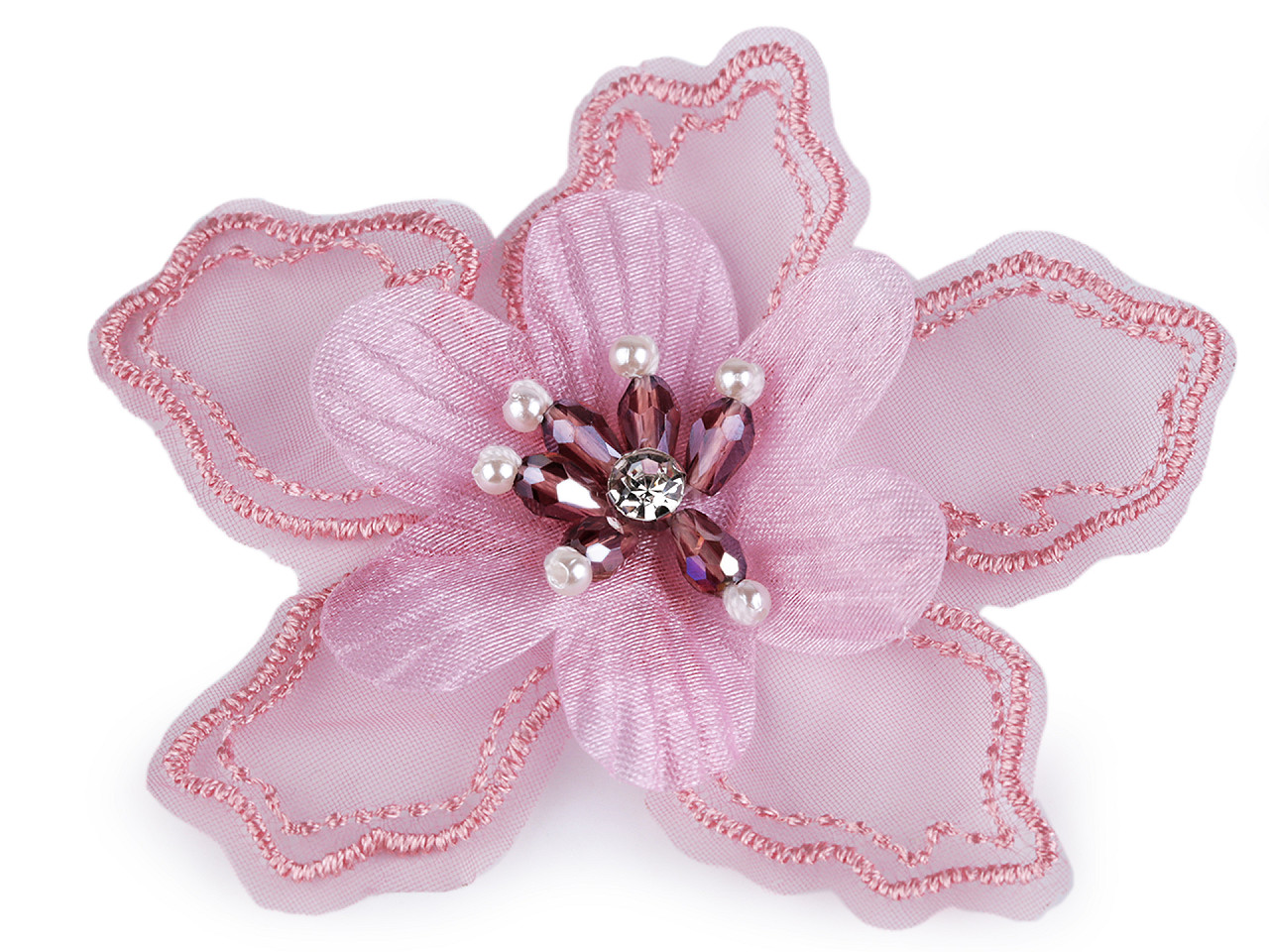 Floare textila cu margele pentru ornare ø8 cm - Verde pastel deschis (10 Bucăți)