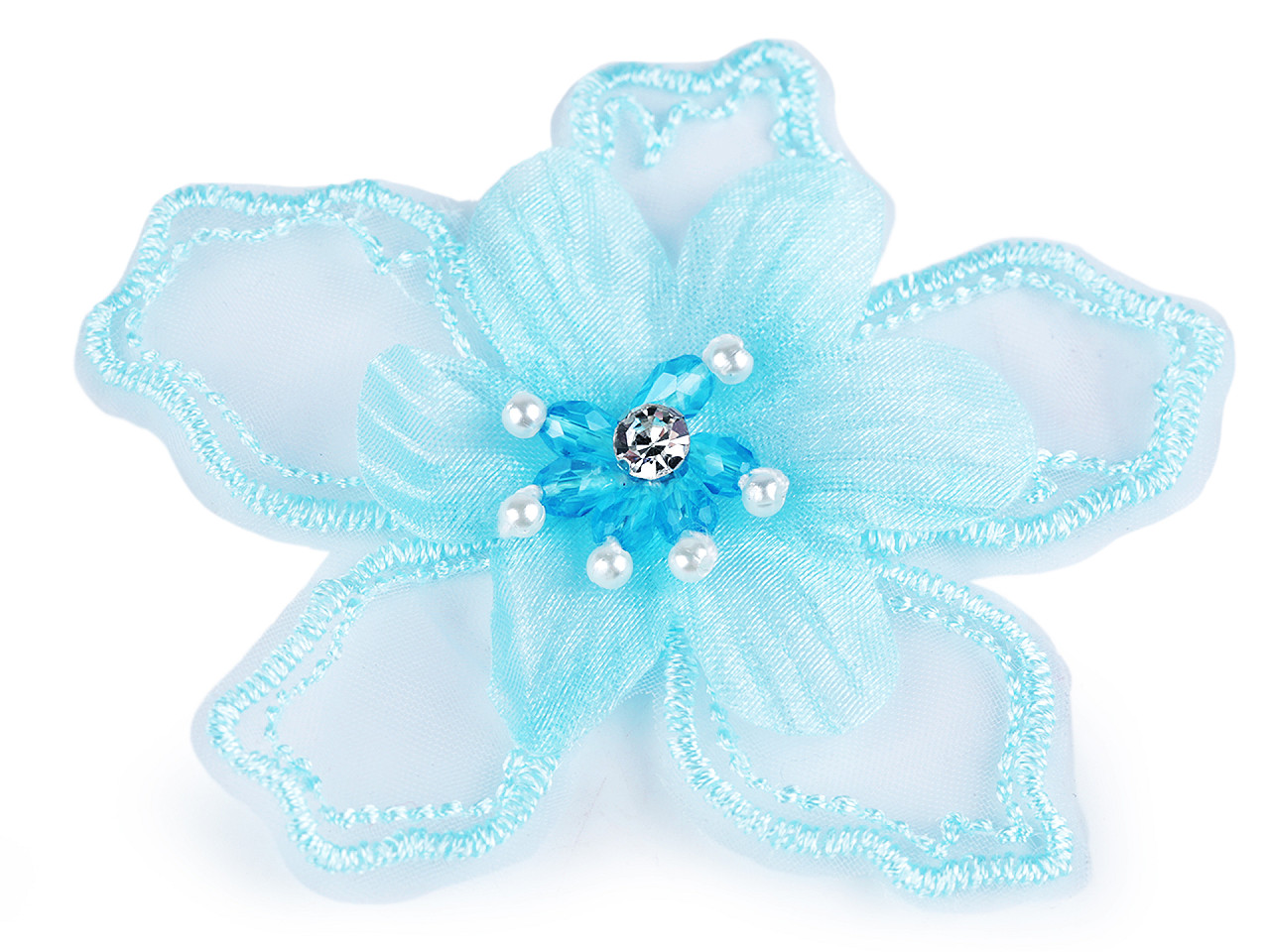 Floare textila cu margele pentru ornare ø8 cm - Verde pastel deschis (10 Bucăți)