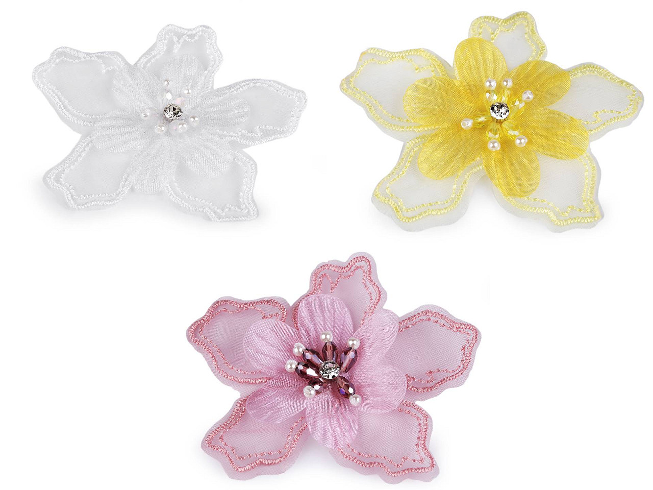 Floare textila cu margele pentru ornare ø8 cm - Verde pastel deschis (10 Bucăți)