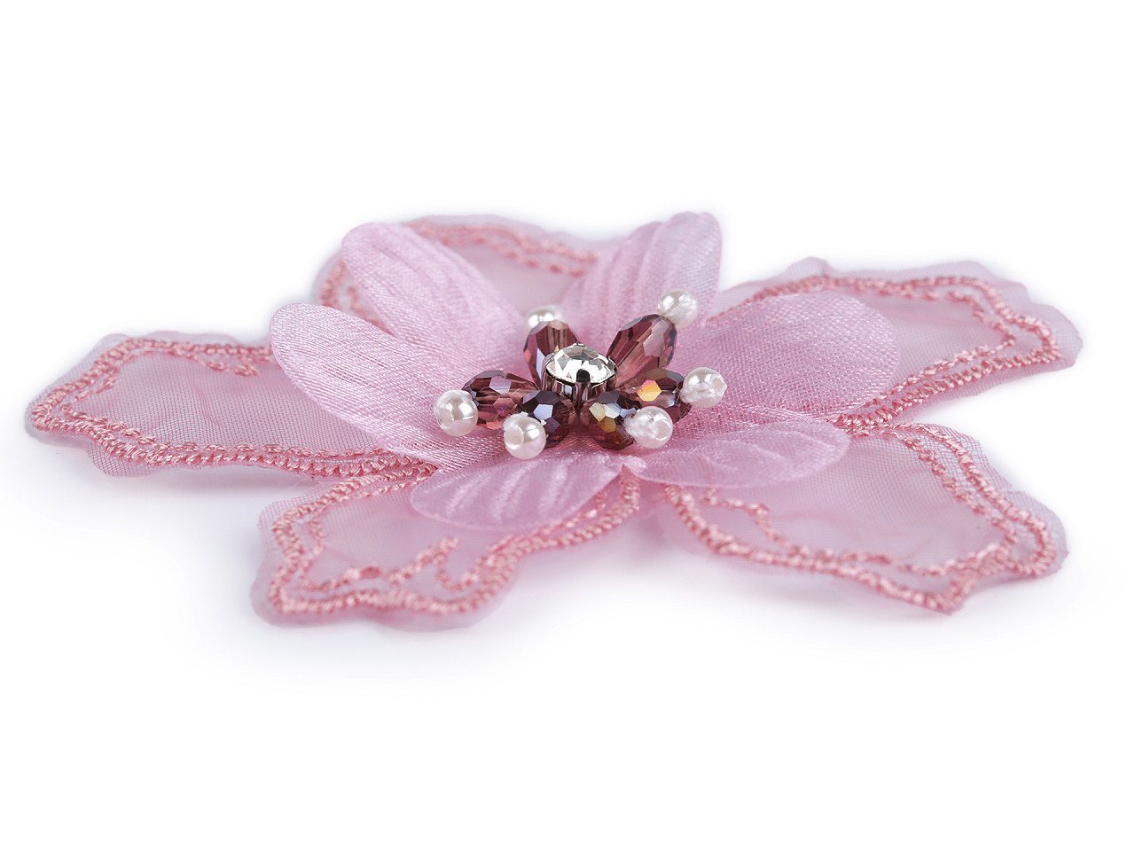 Floare textila cu margele pentru ornare ø8 cm - Verde pastel deschis (10 Bucăți)