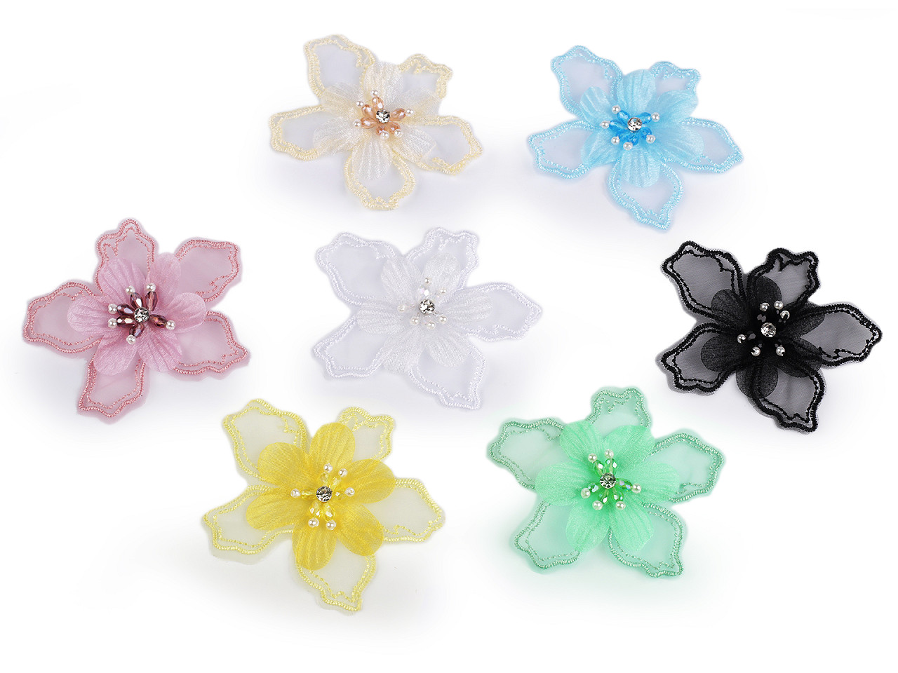 Floare textila cu margele pentru ornare ø8 cm - Verde pastel deschis (10 Bucăți)