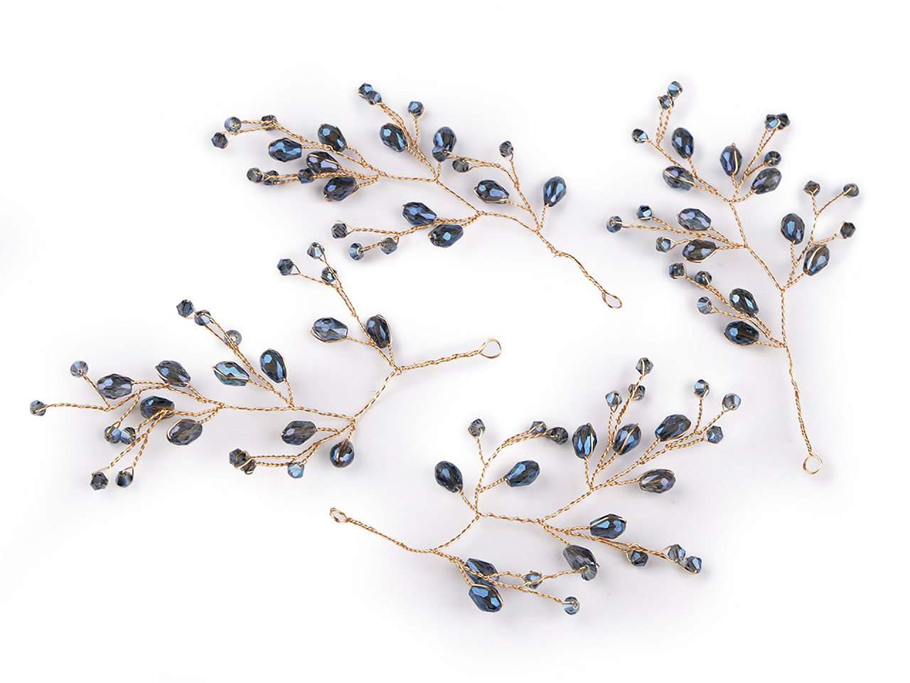 Crenguță de sârmă cu mărgele fațetate - Albastru delta (4 Bucăți)