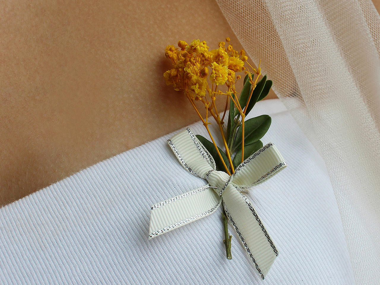 Fundita ripsata de nunta decorativa cu margine lurex - Alb (10 Bucăți)