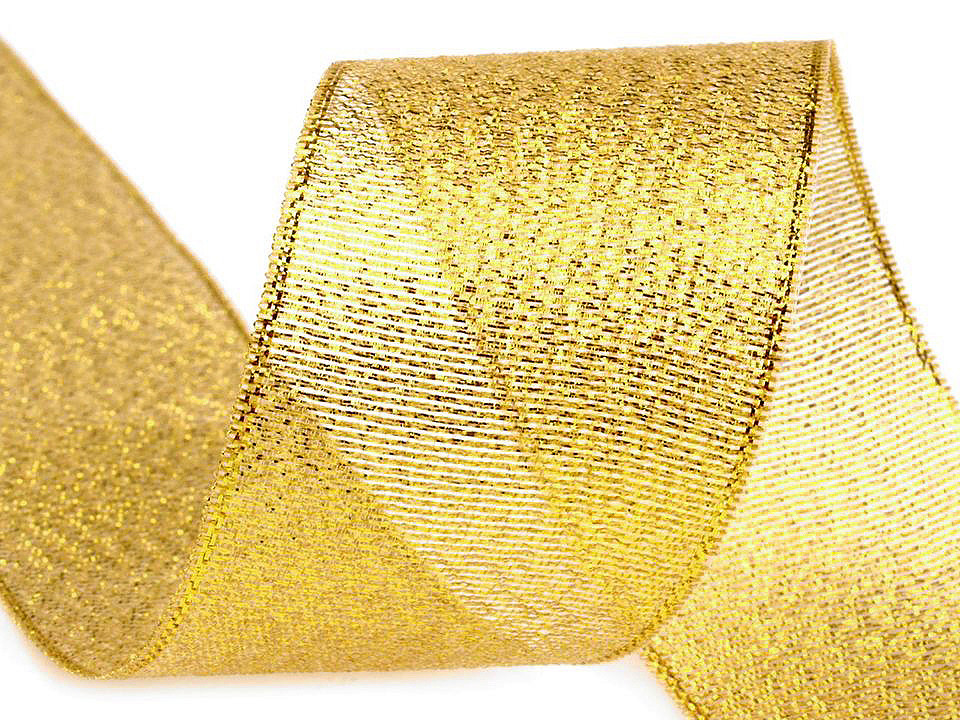 Panglică cu lurex, lățime 38 mm - Auriu (1 Metru)