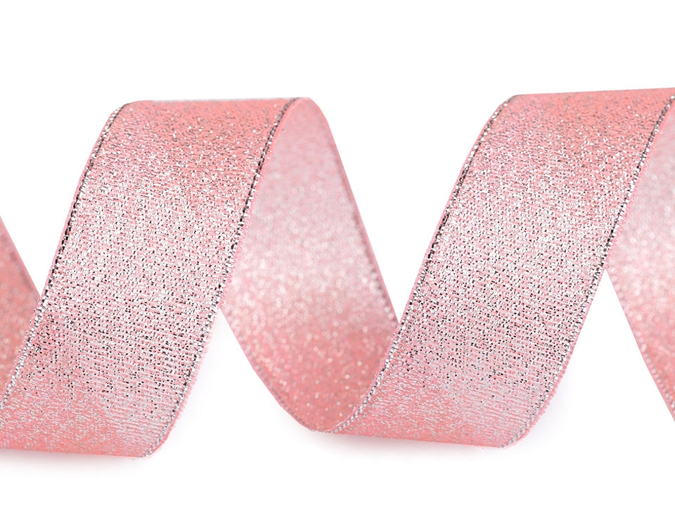 Panglică cu lurex, lățime 25 mm - Argintiu (1 Metru)