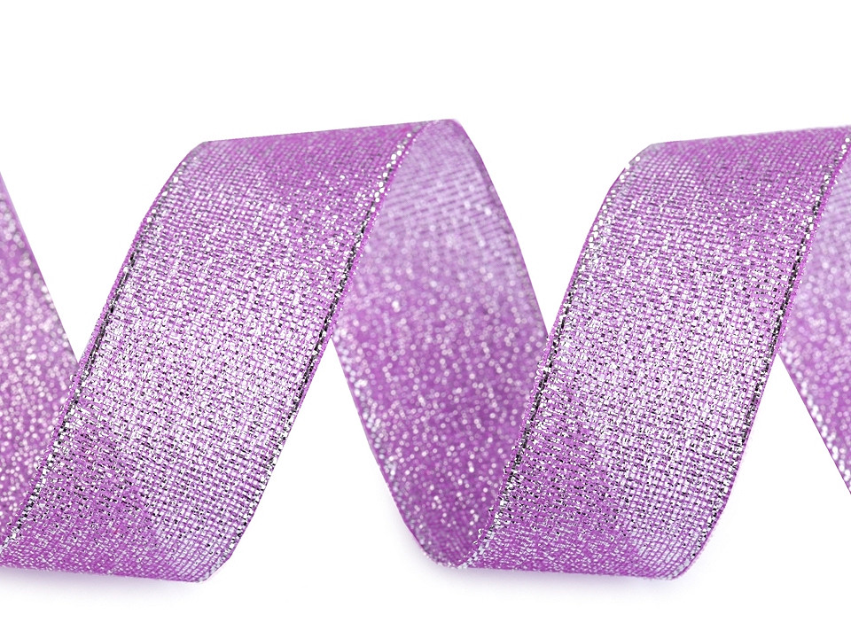 Panglică cu lurex, lățime 25 mm - Argintiu (1 Metru)