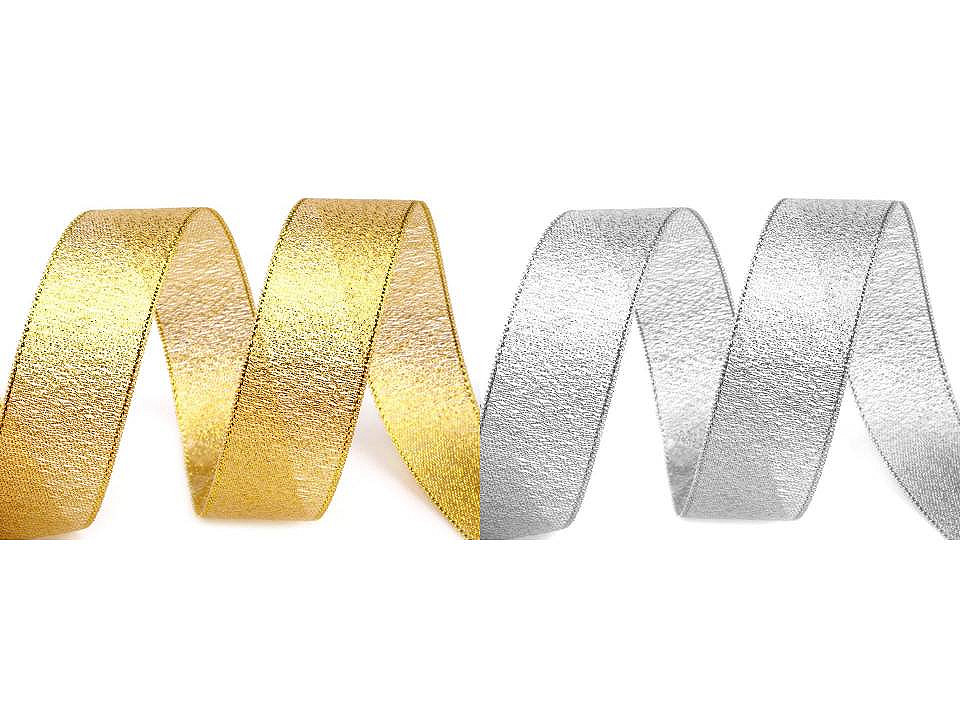Panglică cu lurex, lățime 25 mm - Argintiu (1 Metru)