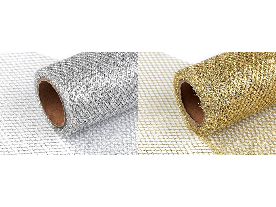 Panglică plasă lurex, lățime 15 cm - Auriu deschis (1 Metru)