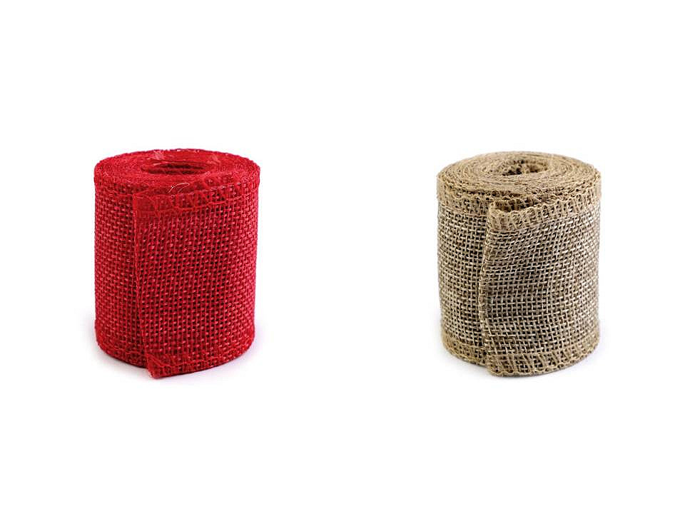 Panglică imitație iută, lățime 50 mm - Roșu (1 Bucată)