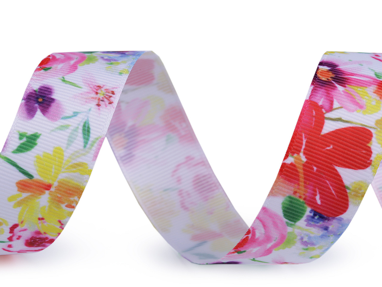 Panglică cu imprimeu floral, lățime 25 mm - Multicolor (1 Metru)