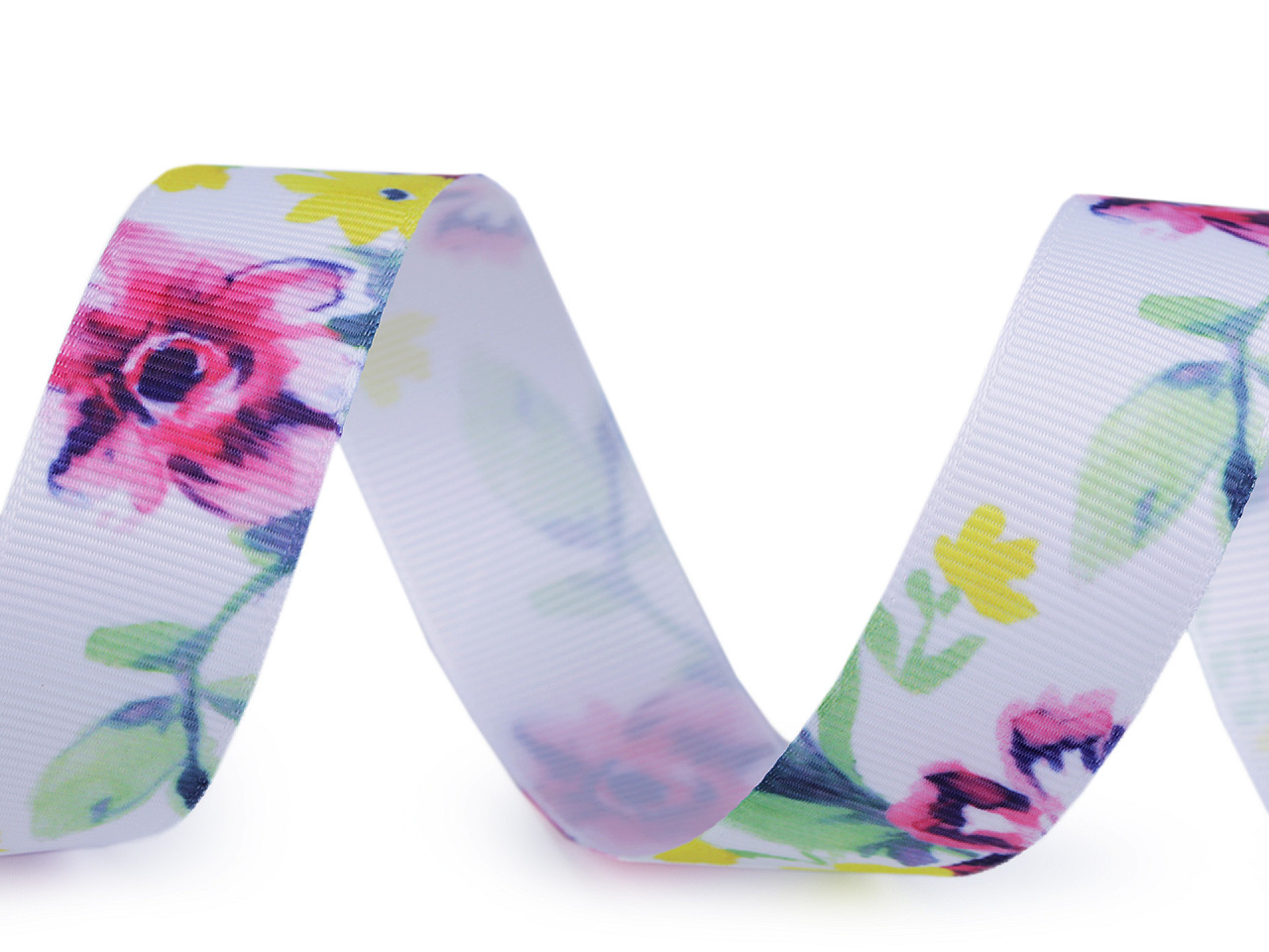 Panglică cu imprimeu floral, lățime 25 mm - Multicolor (1 Metru)