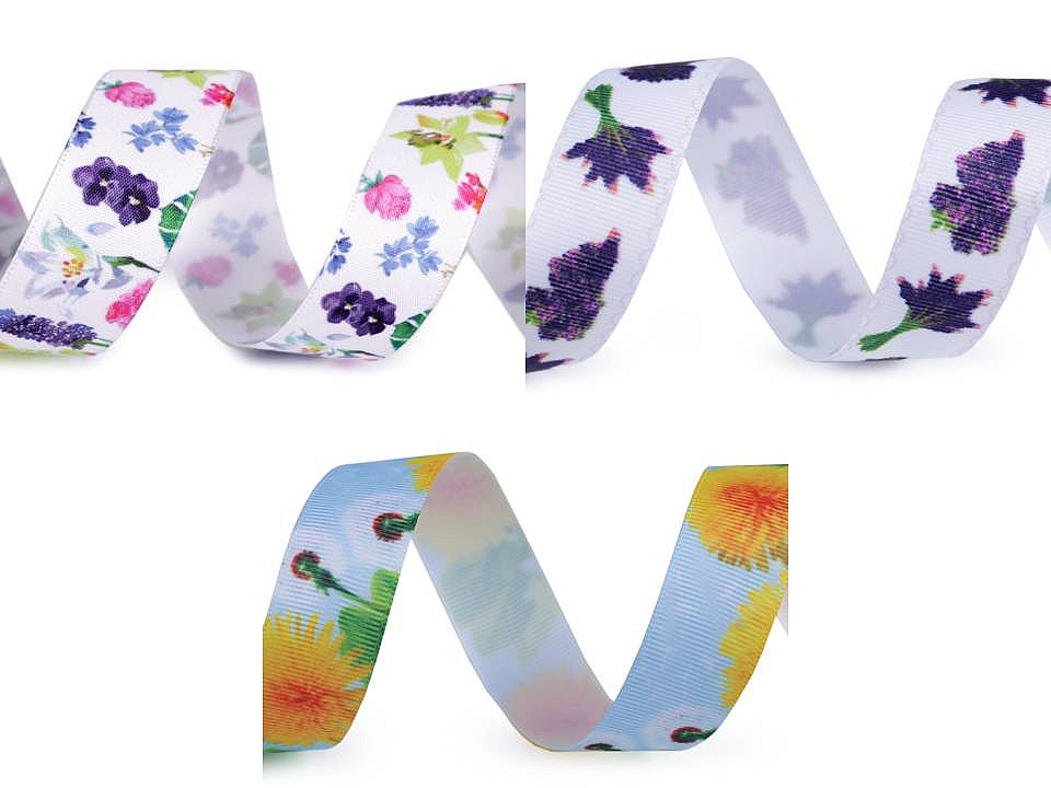 Panglică cu imprimeu floral, lățime 25 mm - Multicolor (1 Metru)