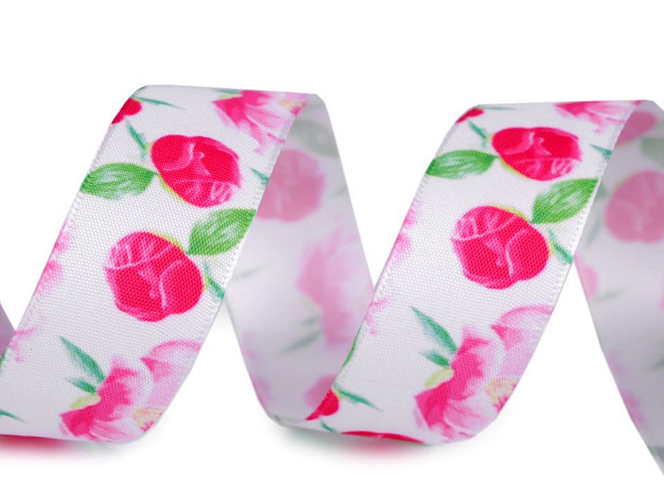 Panglică cu imprimeu floral, lățime 25 mm - Multicolor (1 Metru)