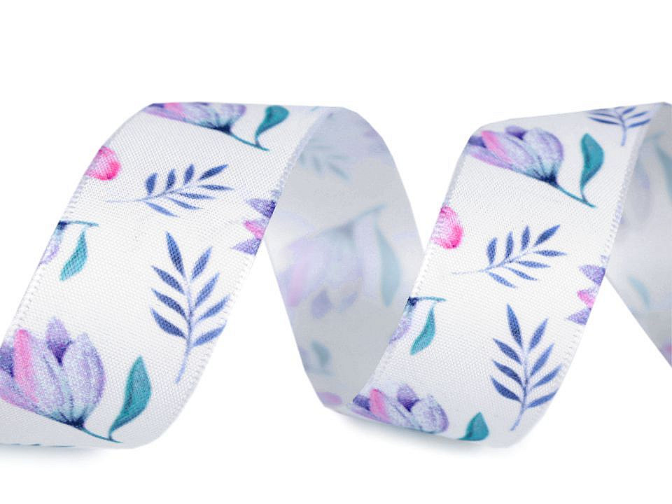 Panglică cu imprimeu floral, lățime 25 mm - Multicolor (1 Metru)