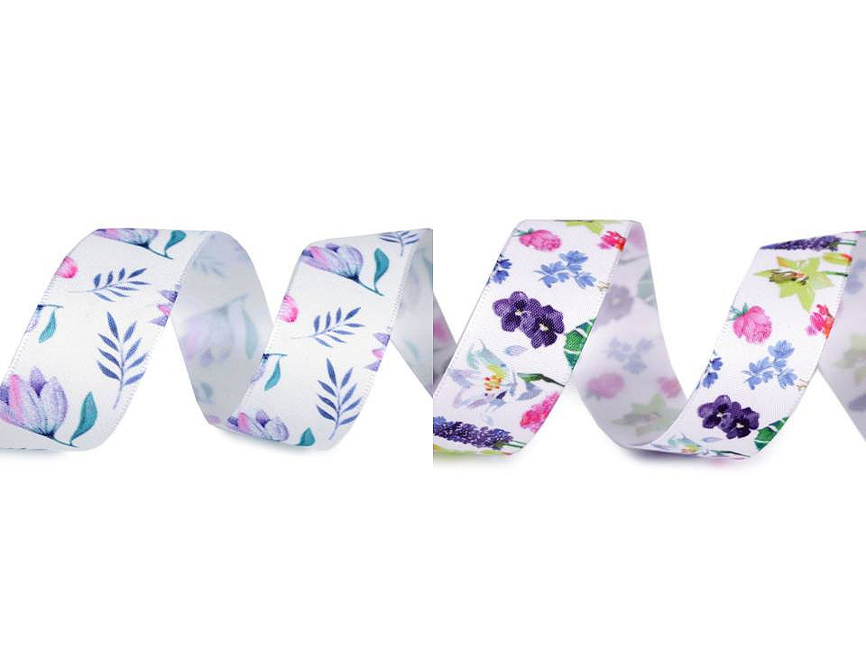 Panglică cu imprimeu floral, lățime 25 mm - Multicolor (1 Metru)