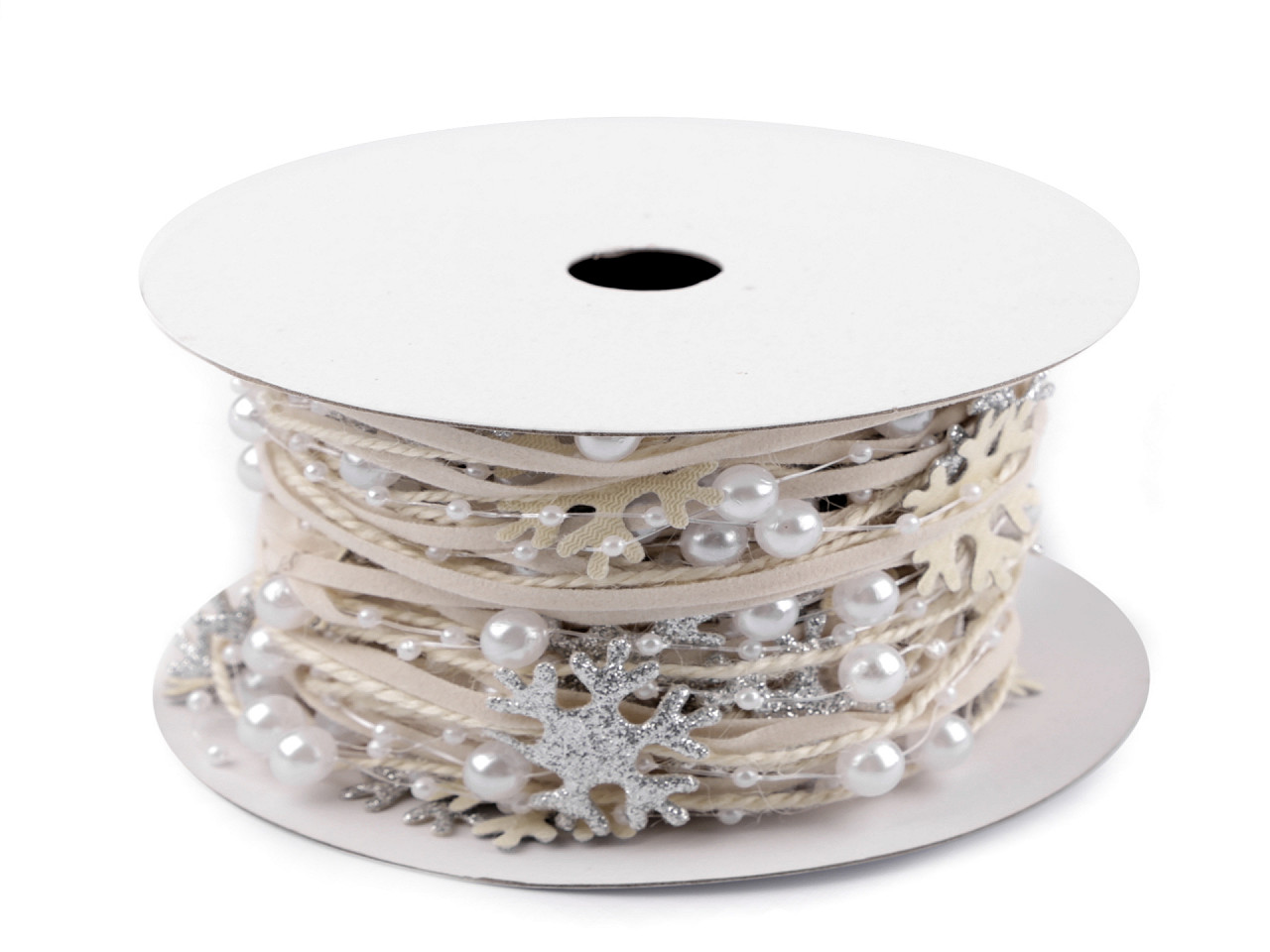 Panglică / șnur cu steluțe și perle - Bej pal (1 Metru)