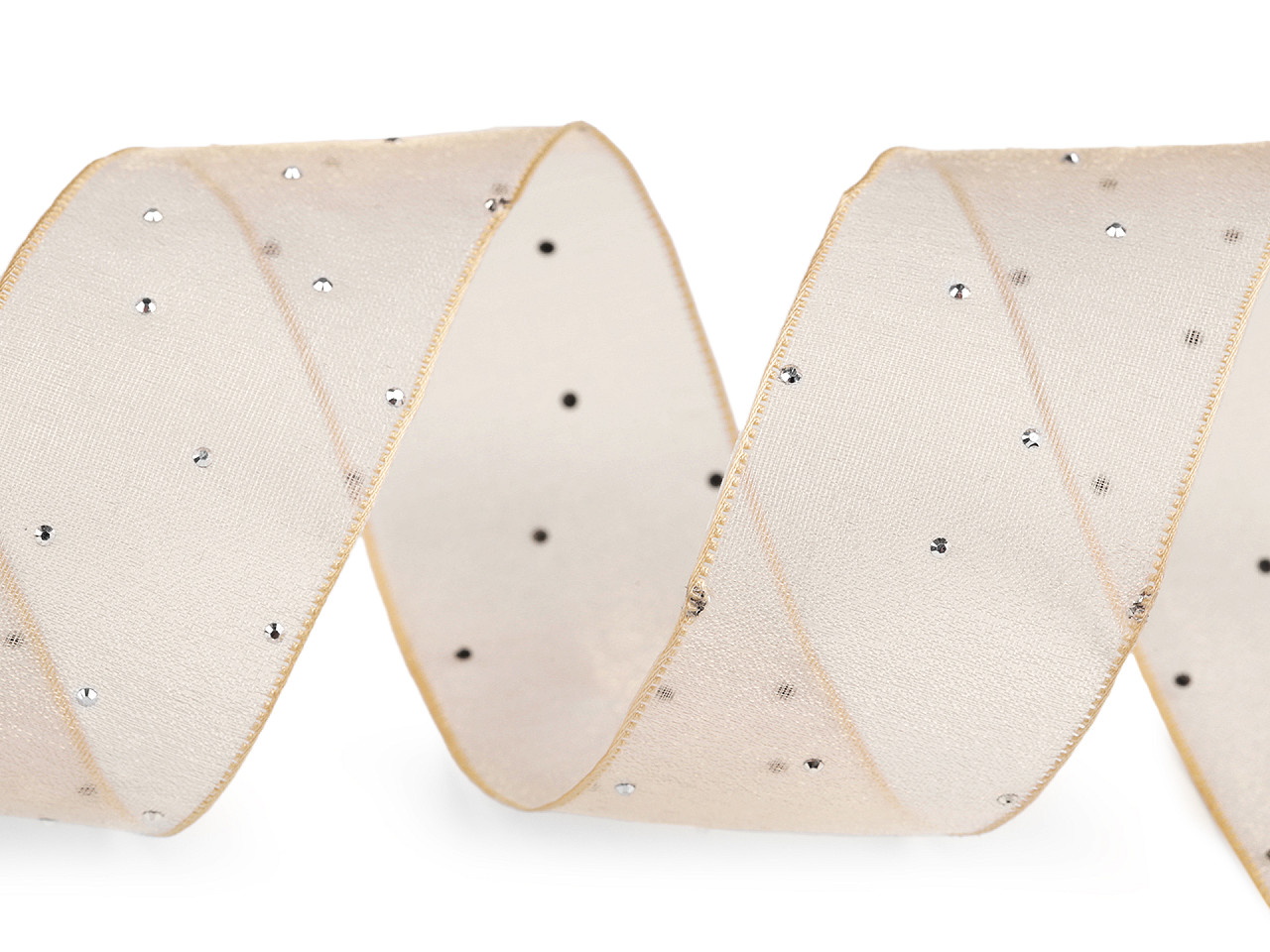 Panglică din organza cu strasuri, lățime 38 mm - Roz deschis (1 Metru)