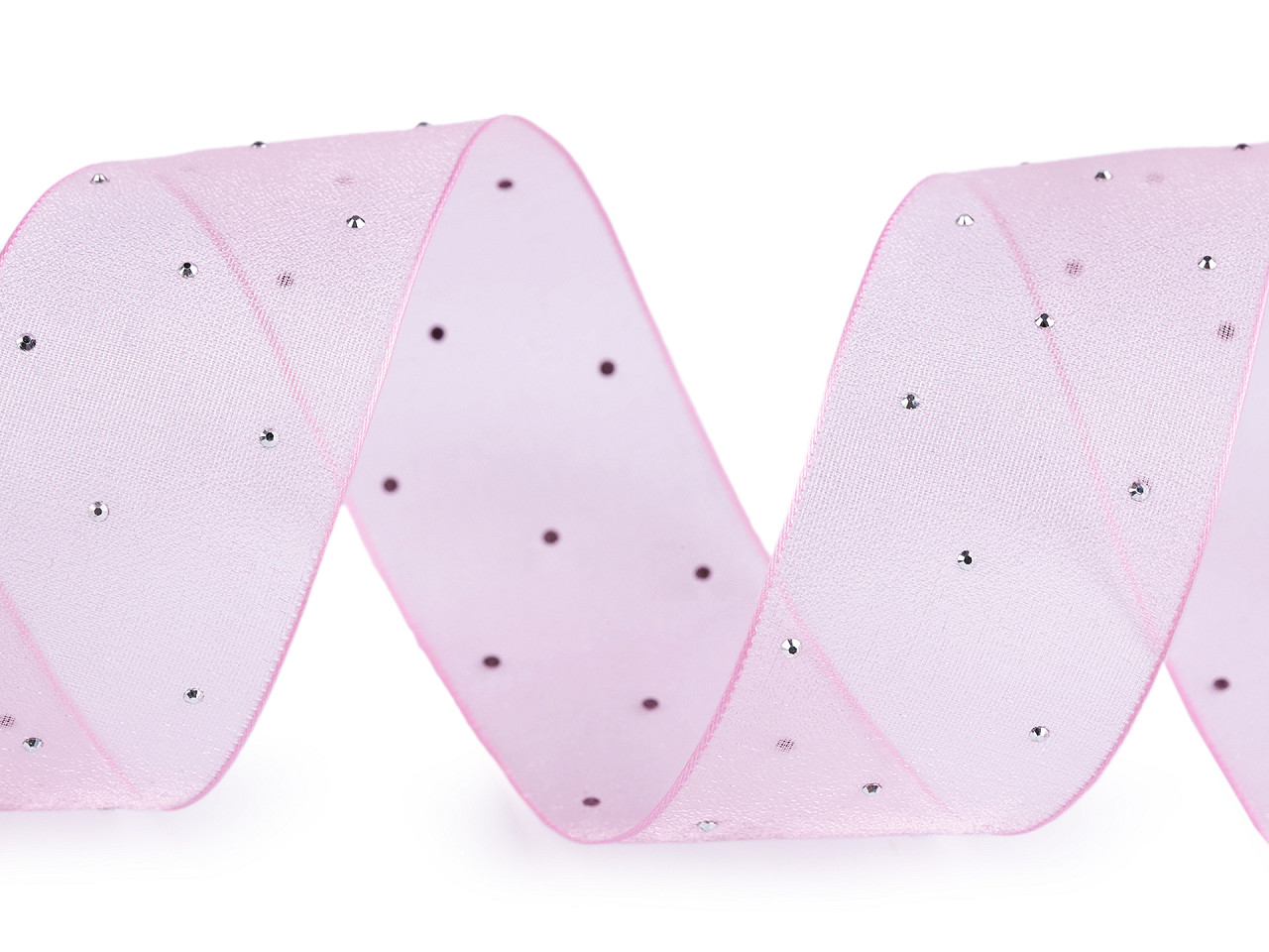 Panglică din organza cu strasuri, lățime 38 mm - Roz deschis (1 Metru)