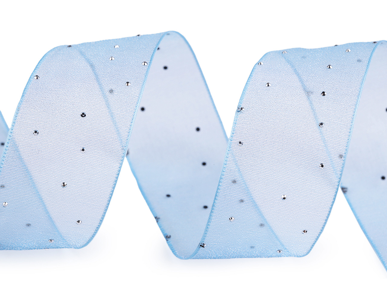 Panglică din organza cu strasuri, lățime 38 mm - Roz deschis (1 Metru)