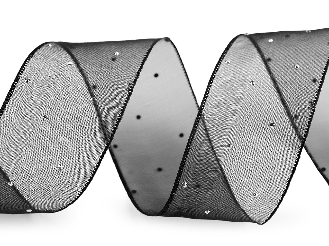 Panglică din organza cu strasuri, lățime 38 mm - Roz deschis (1 Metru)