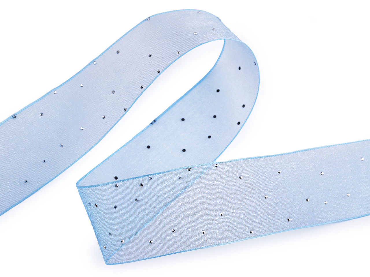 Panglică din organza cu strasuri, lățime 38 mm - Roz deschis (1 Metru)