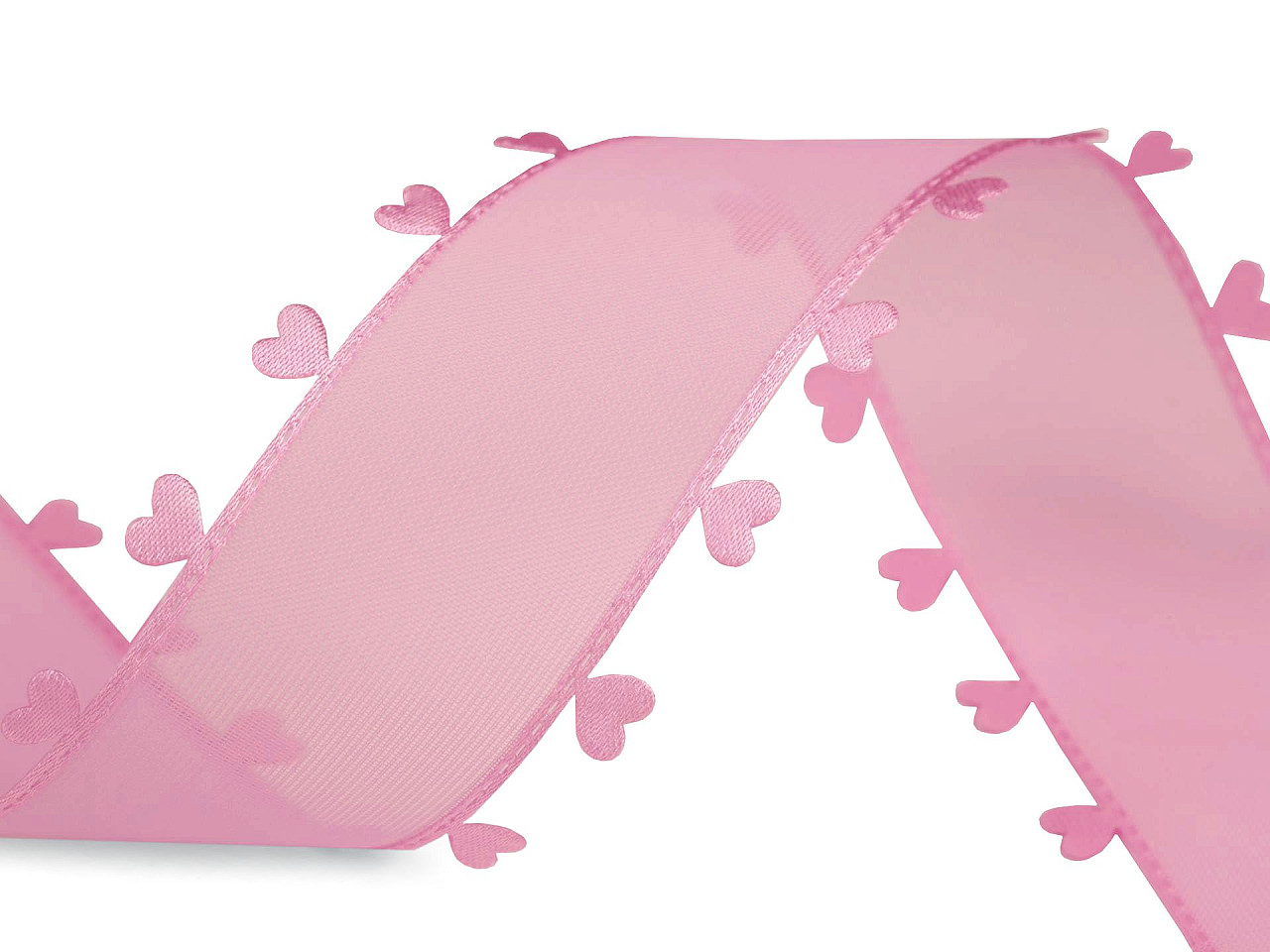 Panglică cu inimioare, lățime 40 mm - Alb (18 Metri)