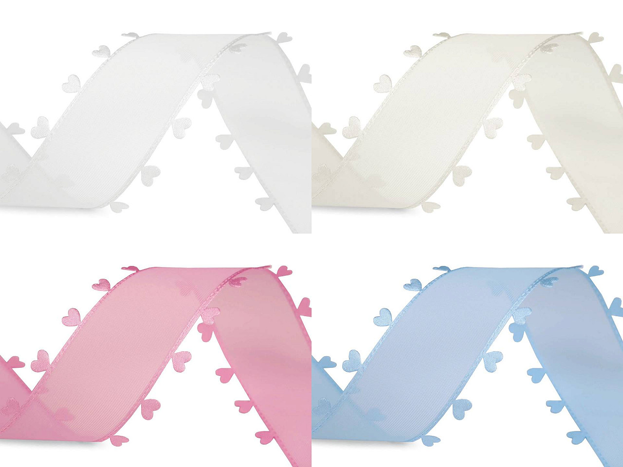 Panglică cu inimioare, lățime 40 mm - Alb (18 Metri)