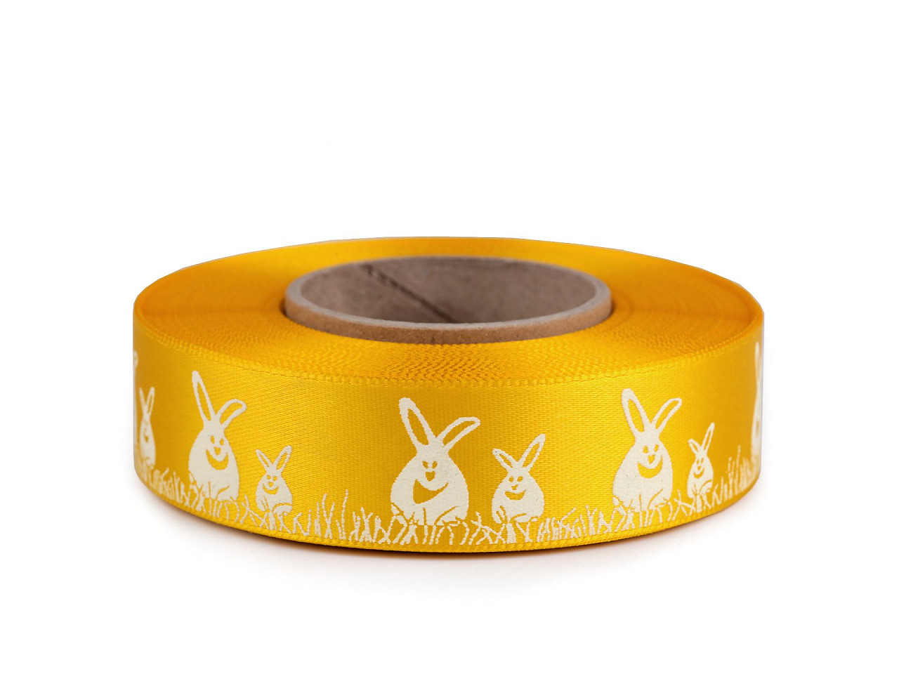 Panglică din satin de paște lățime 24 mm iepurași - Galben (20 Metri)