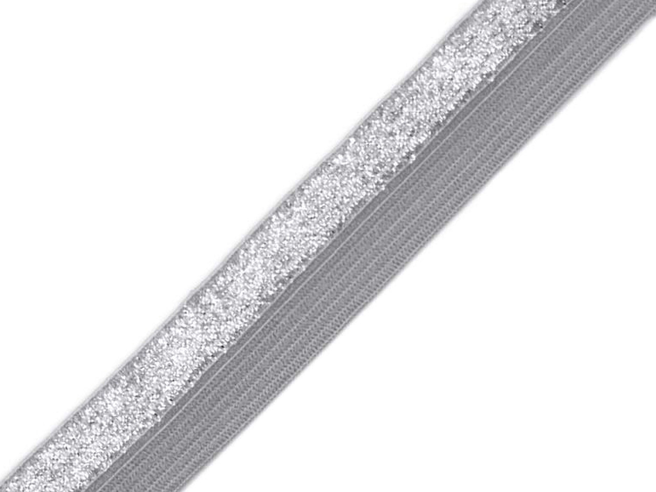 Elastic bias cu lurex, lățime 17 mm - Gri neutral (25 Metri)