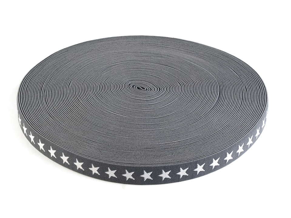 Elastic lat țesut, model steluțe, lățime 20 mm - Gri deschis (1 Metru)