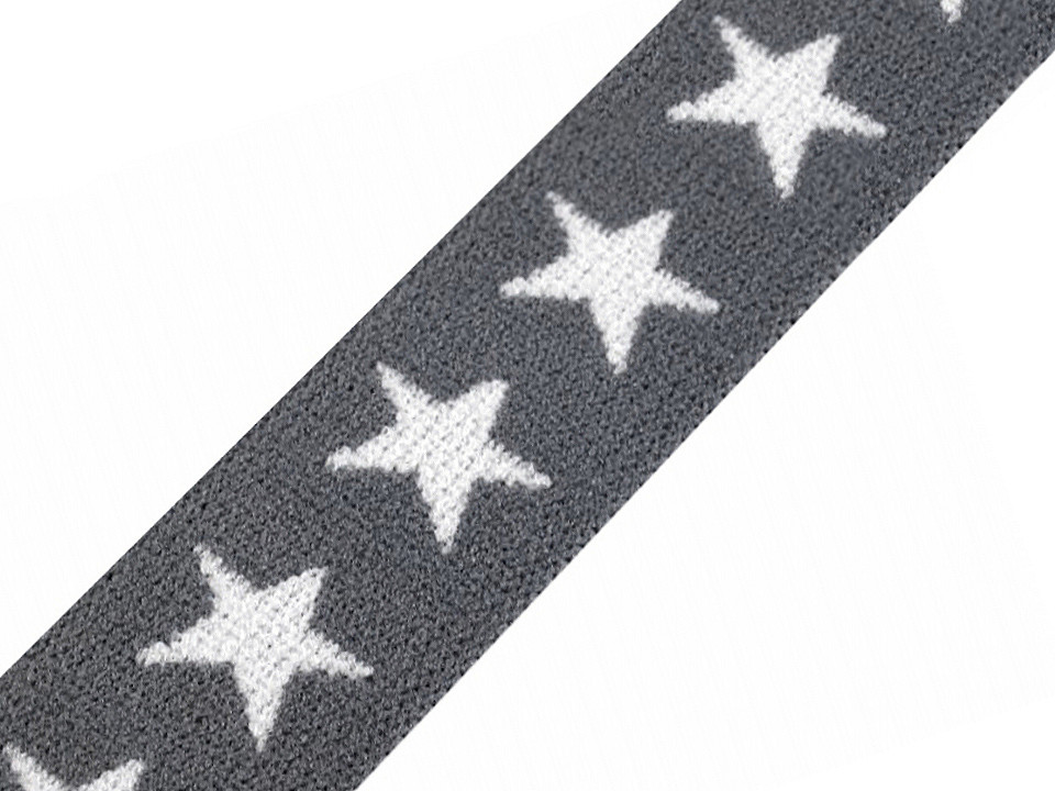 Elastic lat țesut, model steluțe, lățime 20 mm - Gri deschis (1 Metru)