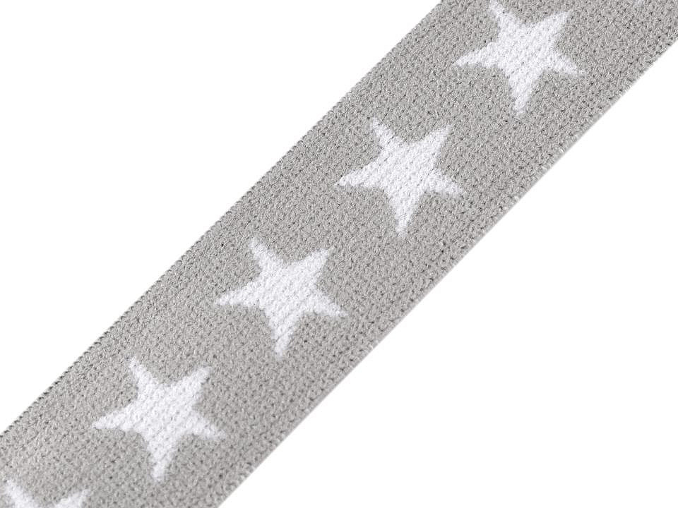 Elastic lat țesut, model steluțe, lățime 20 mm - Gri deschis (1 Metru)