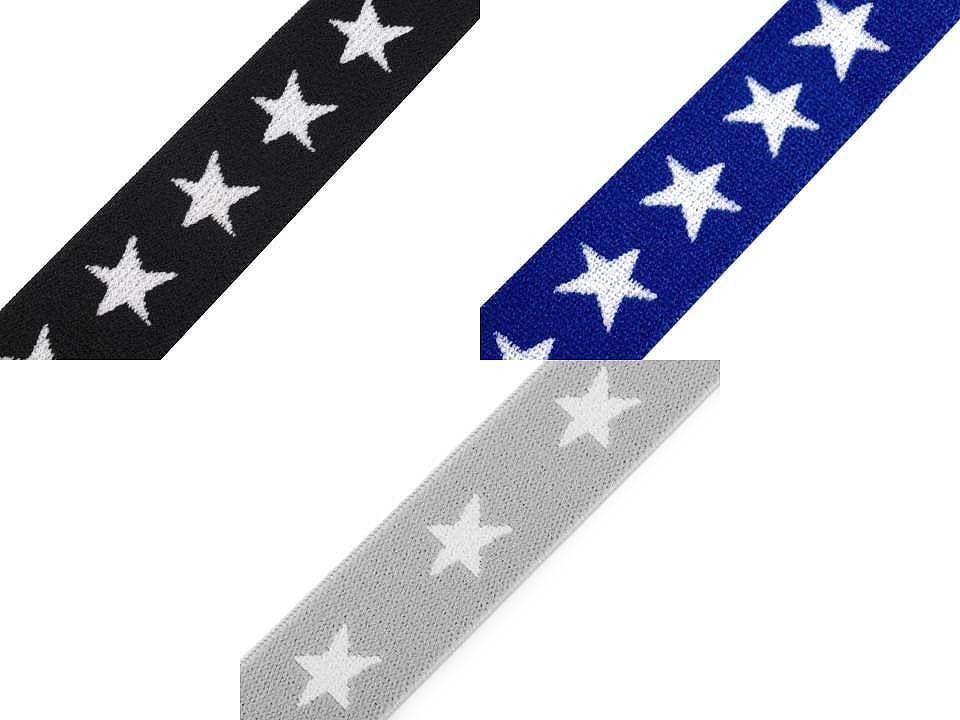 Elastic lat țesut, model steluțe, lățime 20 mm - Gri deschis (1 Metru)