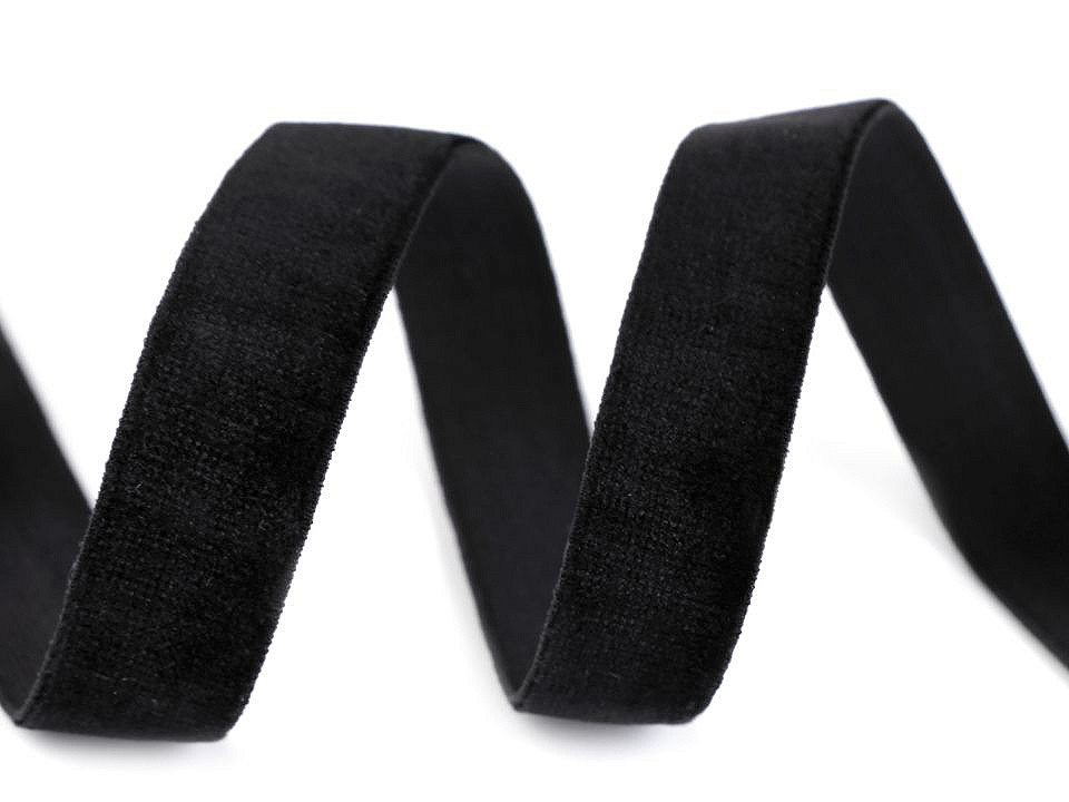 Elastic catifelat, lățime 16 mm - Negru (1 Metru)