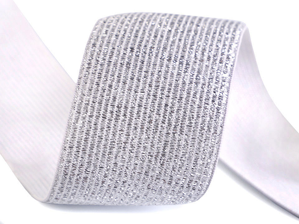 Elastic cu lurex, lățime 40 mm - Alb (1 Metru)