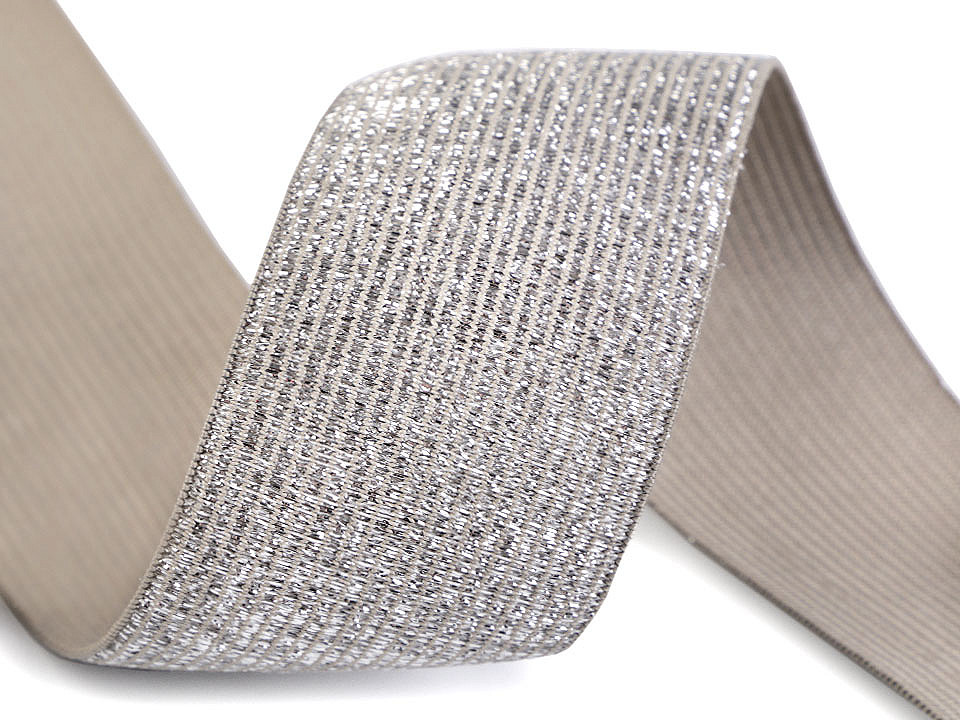 Elastic cu lurex, lățime 40 mm - Alb (1 Metru)