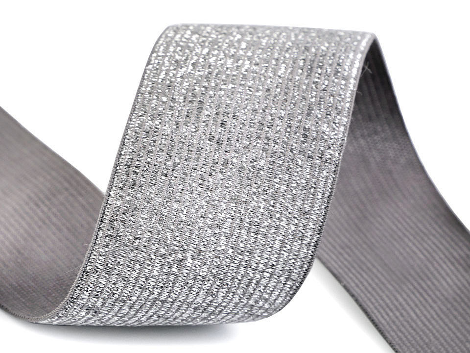 Elastic cu lurex, lățime 40 mm - Alb (1 Metru)