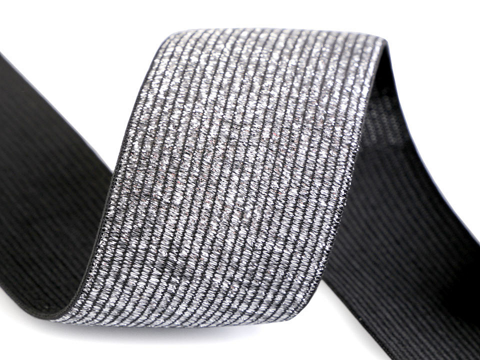 Elastic cu lurex, lățime 40 mm - Alb (1 Metru)