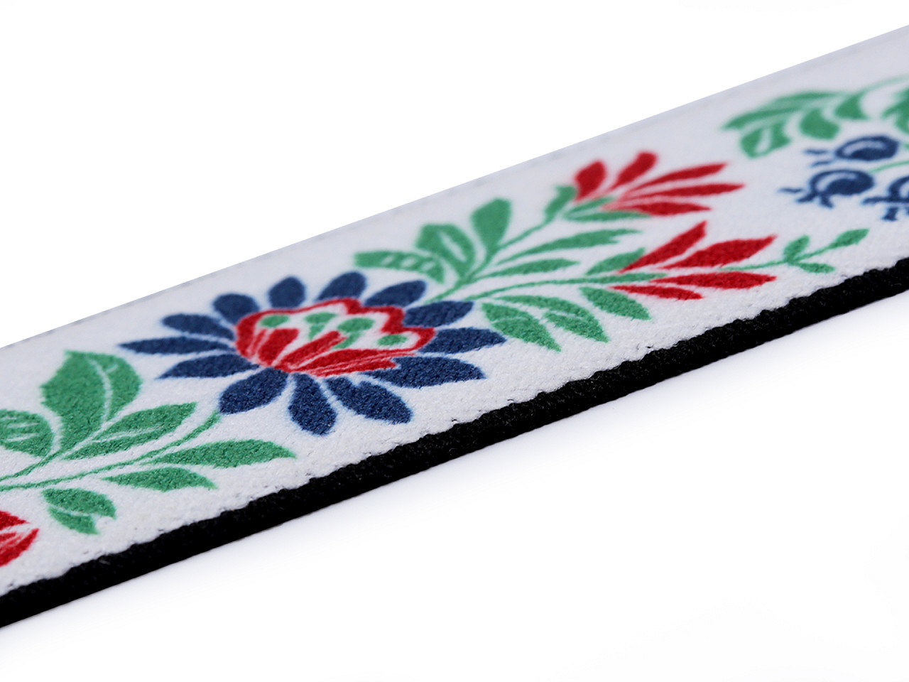 Elastic lat cu motiv floral, lățime 40 mm - Negru (1 Metru)