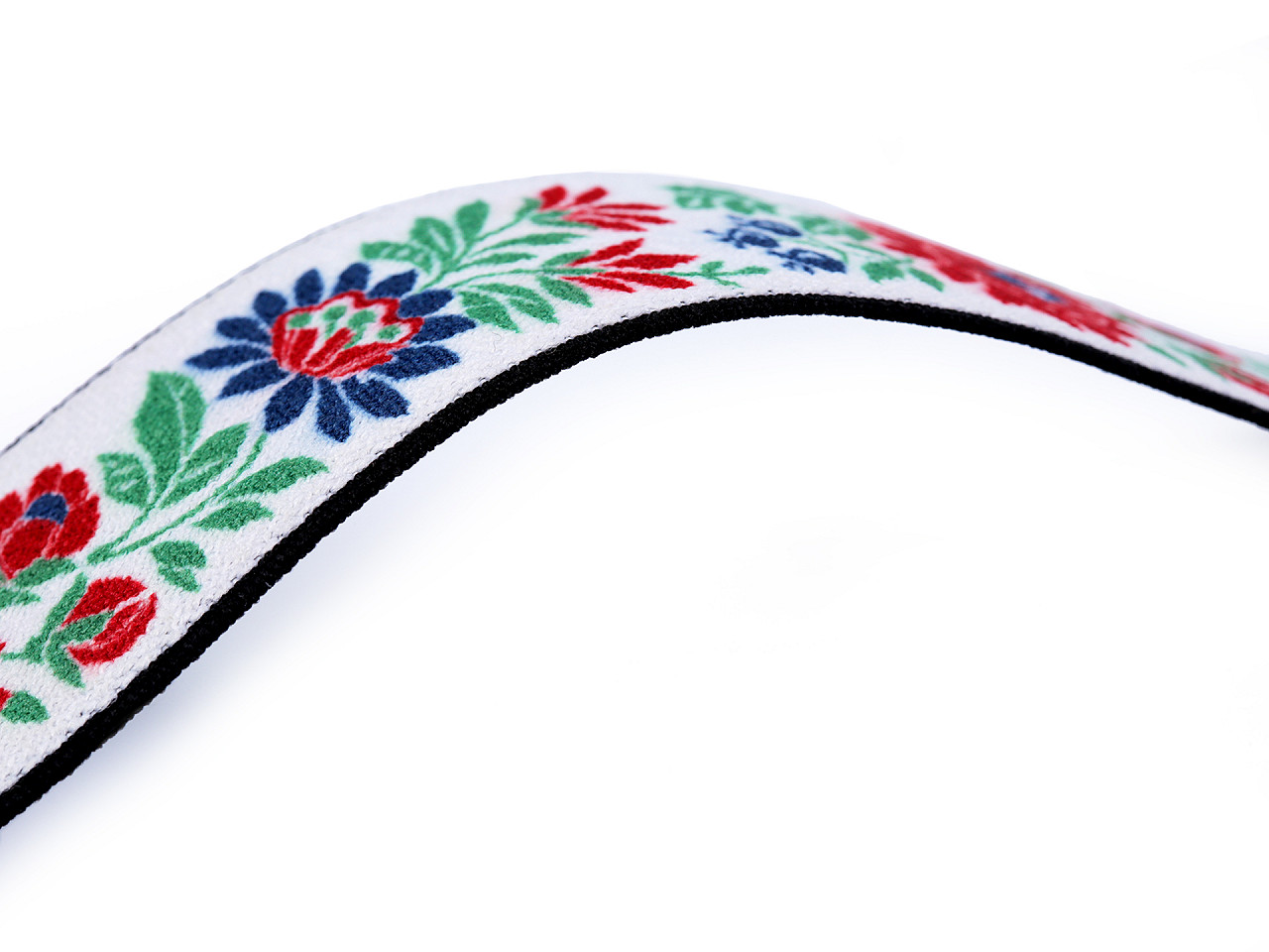 Elastic lat cu motiv floral, lățime 40 mm - Negru (1 Metru)