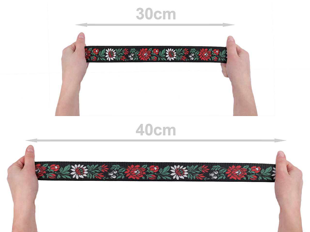 Elastic lat cu motiv floral, lățime 40 mm - Negru (1 Metru)