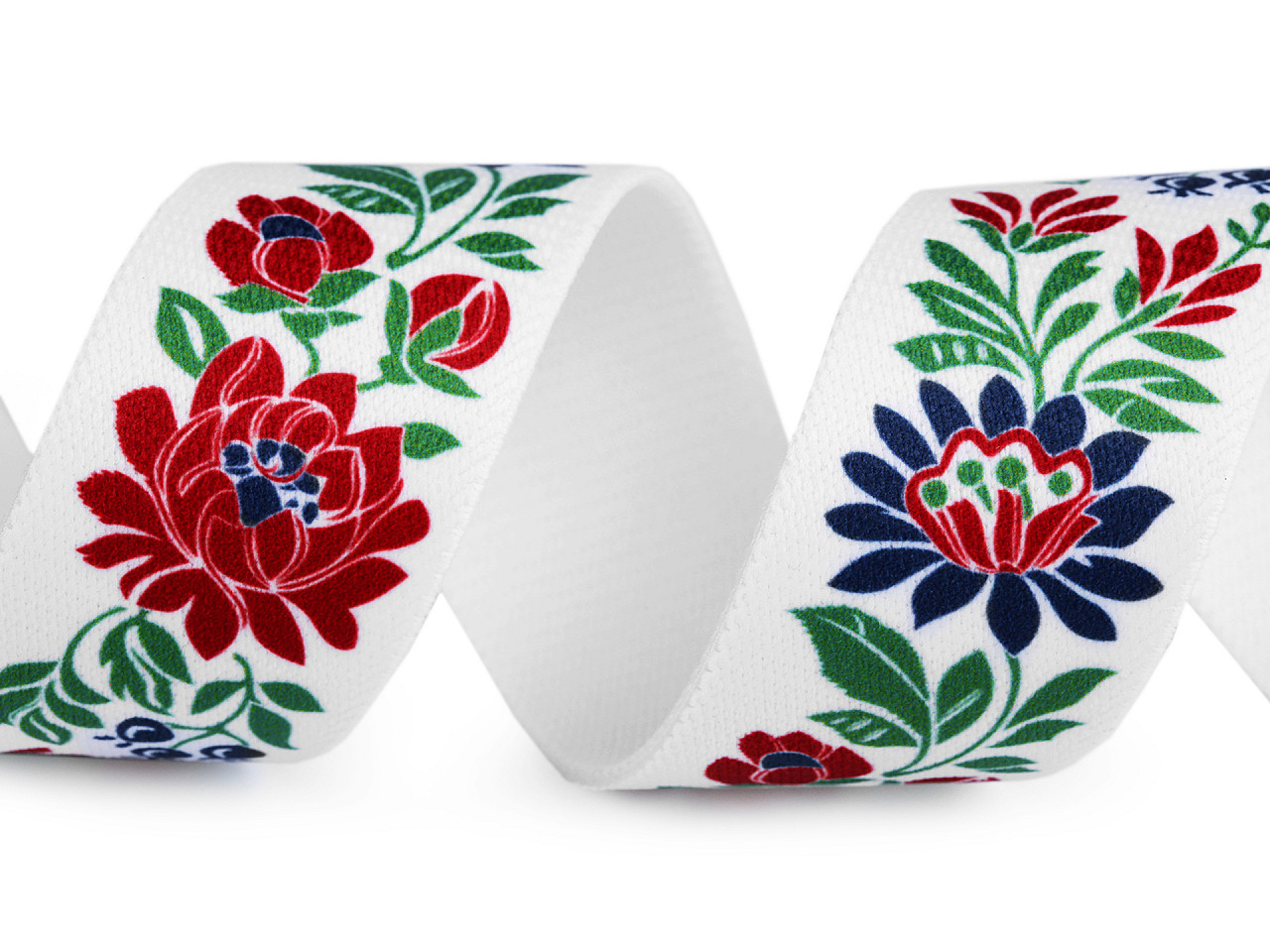 Elastic lat cu motiv floral, lățime 40 mm - Negru (1 Metru)