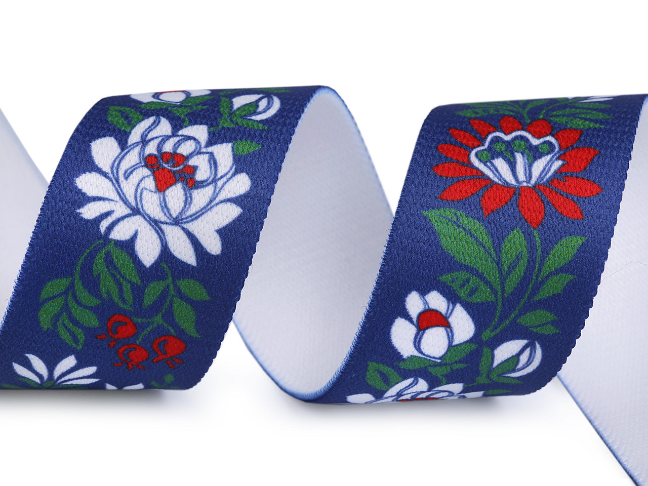 Elastic lat cu motiv floral, lățime 40 mm - Negru (1 Metru)