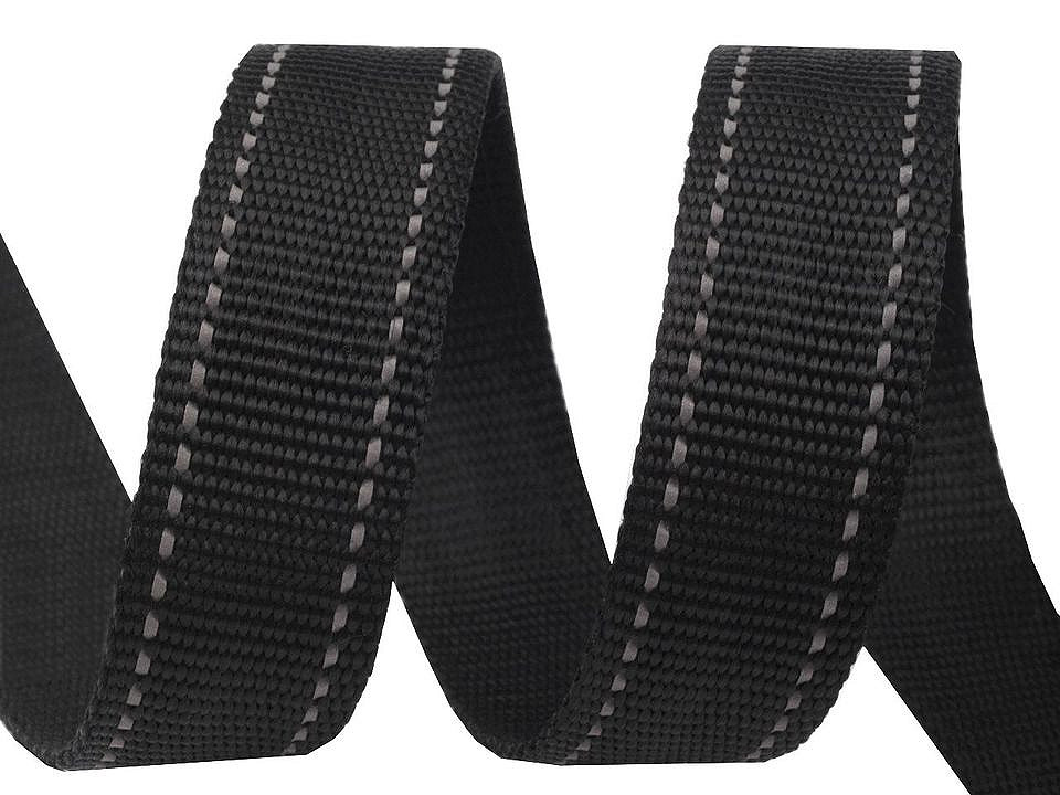 Chingă cu cusătură reflectorizantă, lățime 25 mm - Negru (1 Metru)