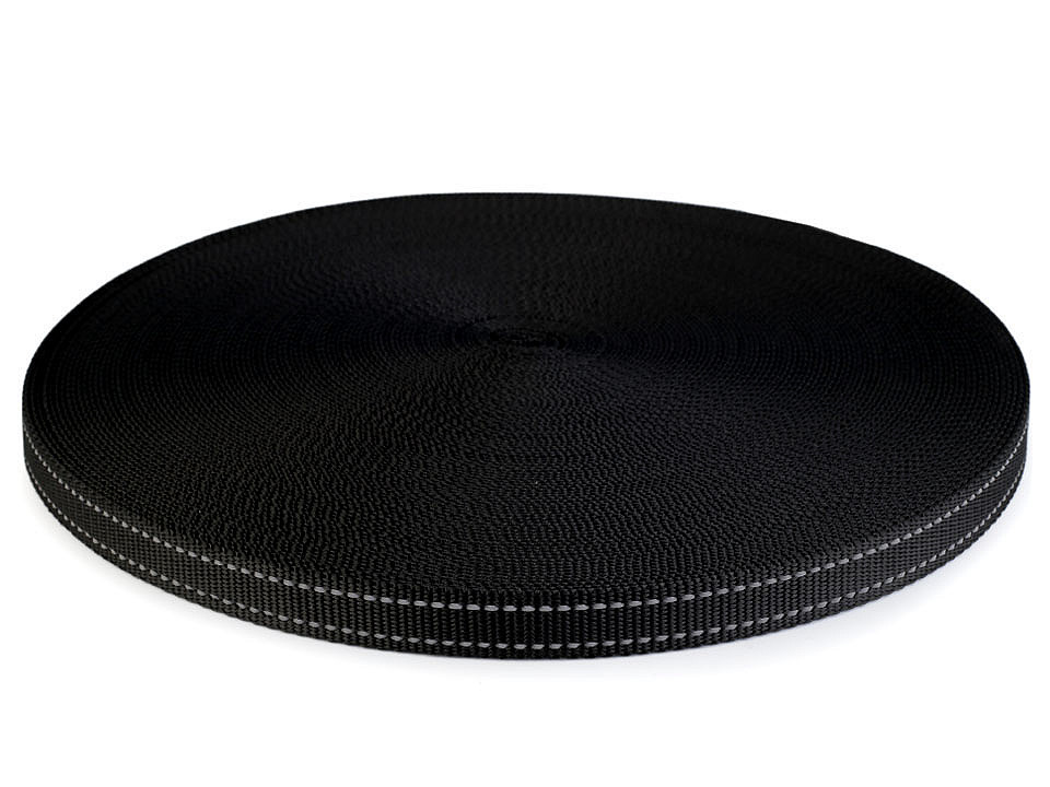 Chingă cu cusătură reflectorizantă, lățime 20 mm - Negru (1 Metru)