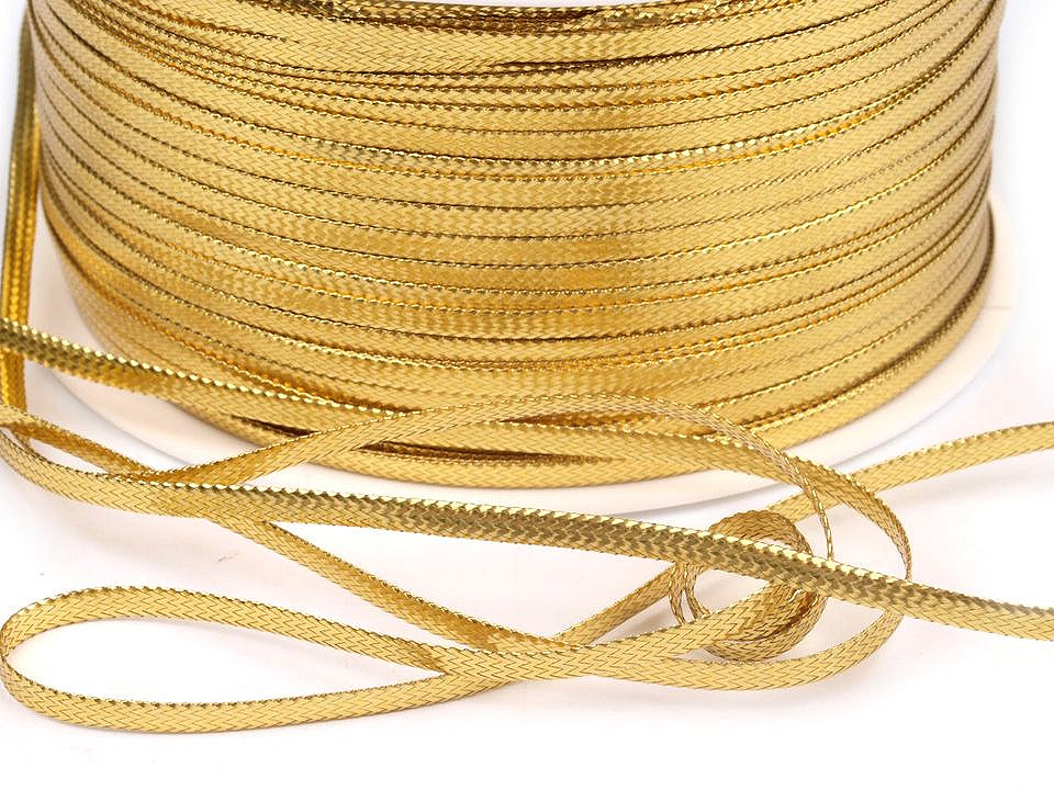 Şnur plat lurex, gol în interior, lățime 2,5 mm - Auriu (200 Metri) Şnur plat lurex, gol în interior, lățime 2,5 mm - Auriu (200 Metri)