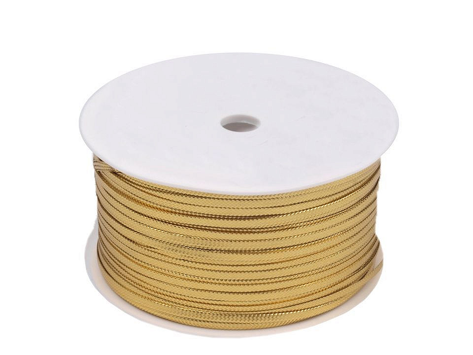 Şnur plat lurex, gol în interior, lățime 2,5 mm - Auriu (200 Metri) Şnur plat lurex, gol în interior, lățime 2,5 mm - Auriu (200 Metri)