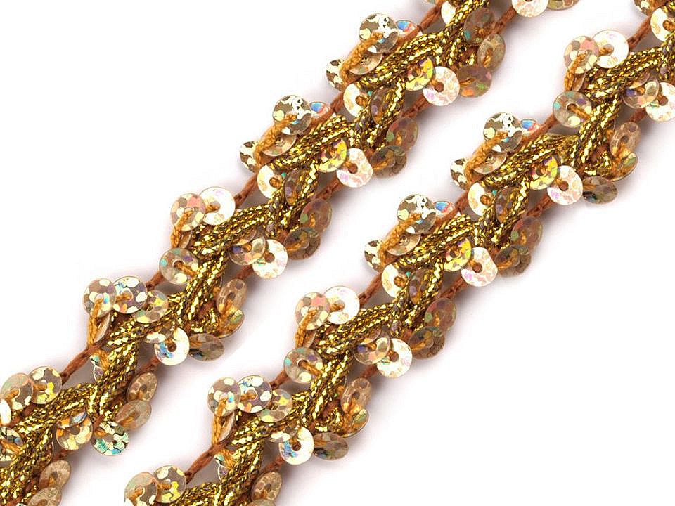 Bandă decorativă cu paiete, lățime 15 mm - Auriu (1 Metru)