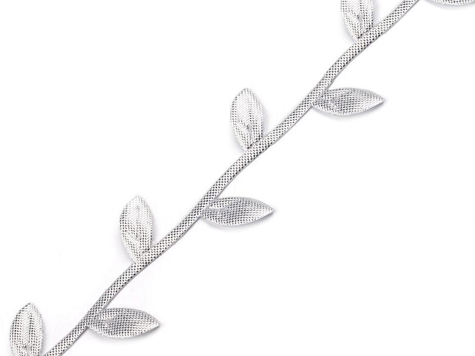 Bandă decorativă cu frunze din satin - Verde (1 Metru)